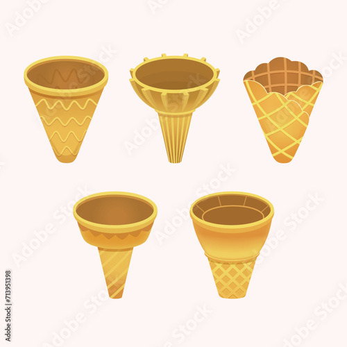 Waffle cone elements for creating your own ice cream summer sundae concept