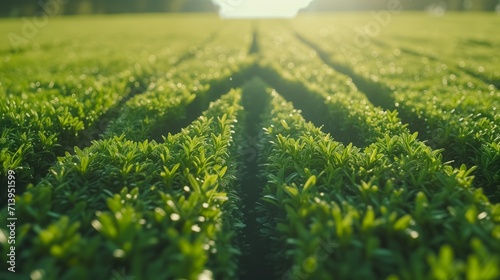 Green grass field with a large, symbolic arrow pointing upwards and forwards, representing sustainable development, eco-friendly growth, and motivational progress in environmental practices.