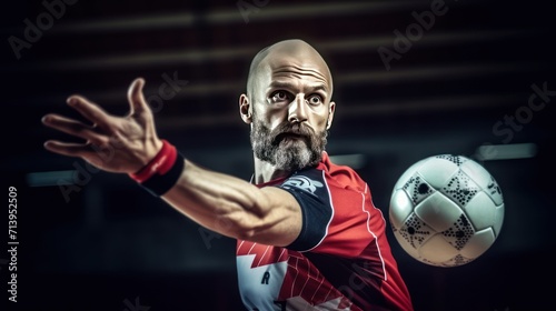 Handball player players in action. Sports banner. Attack concept with copy space © MUCHIB