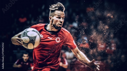 Handball player players in action. Sports banner. Attack concept with copy space © MUCHIB