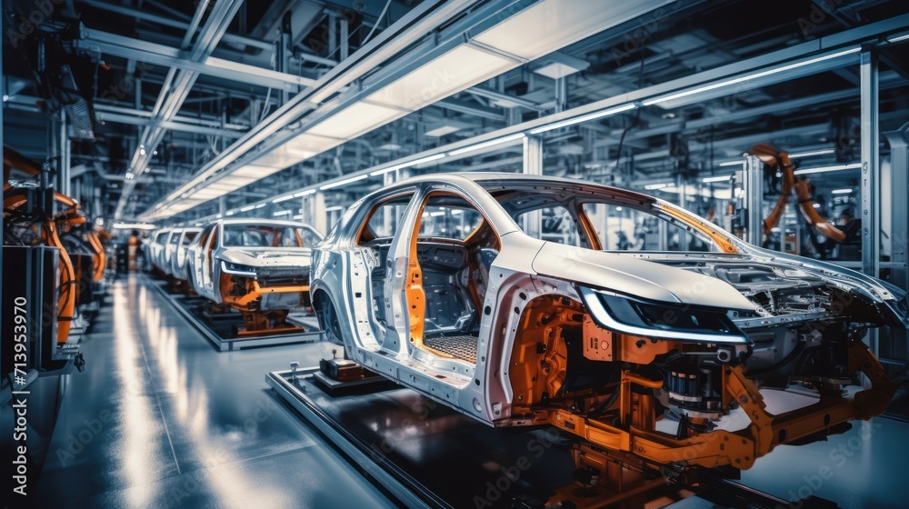 The dynamic assembly line process within the automotive manufacturing domain.