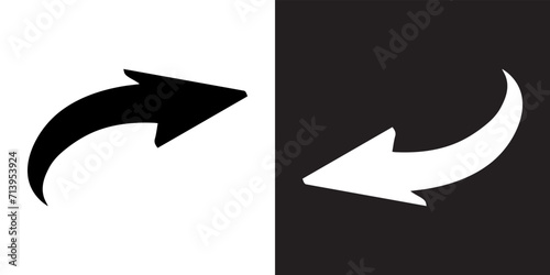 Curved arrow icon vector. Arrow pointer icon sign symbol in trendy flat style. Arrow right left vector icon illustration isolated on white and black background