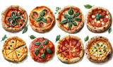 watercolor pizza stickers white background