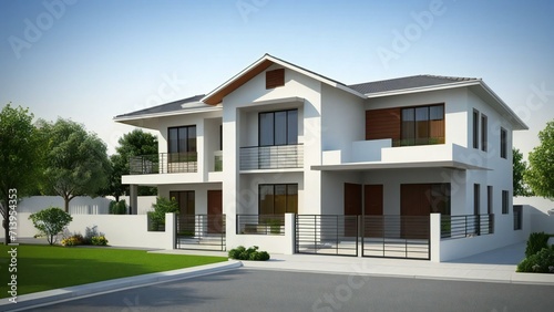 3d house model rendering on white background  3D illustration modern cozy house. Concept for real estate or property.