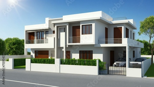 3d house model rendering on white background, 3D illustration modern cozy house. Concept for real estate or property. © home 3d