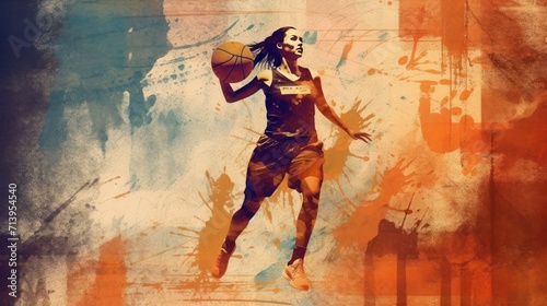 Slam dunk. Dynamic image of active female basketball player in motion during game throwing ball, playing against white studio background. © MUCHIB