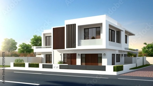 3d house model rendering on white background, 3D illustration modern cozy house. Concept for real estate or property.