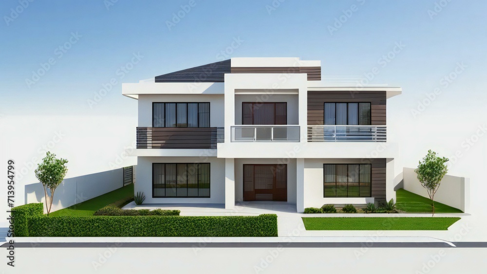 3d house model rendering on white background, 3D illustration modern cozy house. Concept for real estate or property. 3d house model rendering on white background, 3D illustration modern cozy house. Concept for real estate or property.