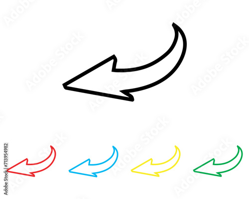 Curved arrow icon vector. Arrow pointer icon sign symbol in trendy flat style. Set elements in colored icons. Arrow left vector icon illustration isolated on white background