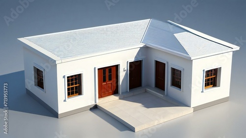 3d house model rendering on white background, 3D illustration modern cozy house. Concept for real estate or property.