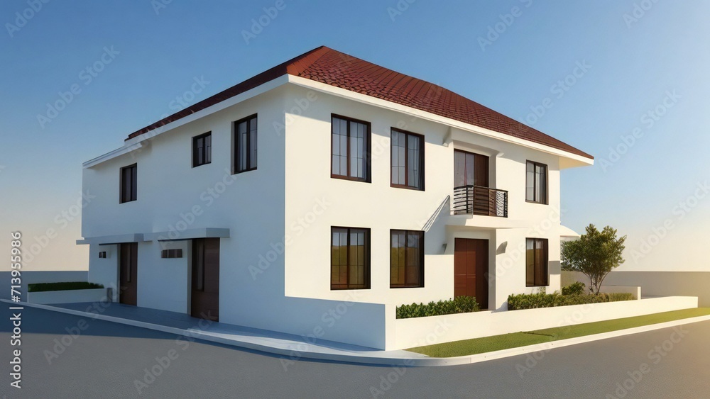 3d house model rendering on white background, 3D illustration modern cozy house. Concept for real estate or property. 3d house model rendering on white background, 3D illustration modern cozy house. Concept for real estate or property.