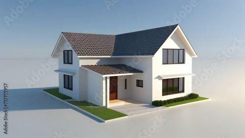 3d house model rendering on white background, 3D illustration modern cozy house. Concept for real estate or property. © samsul