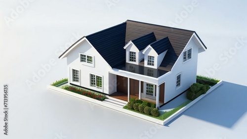 3d house model rendering on white background, 3D illustration modern cozy house. Concept for real estate or property. © Samsul Alam