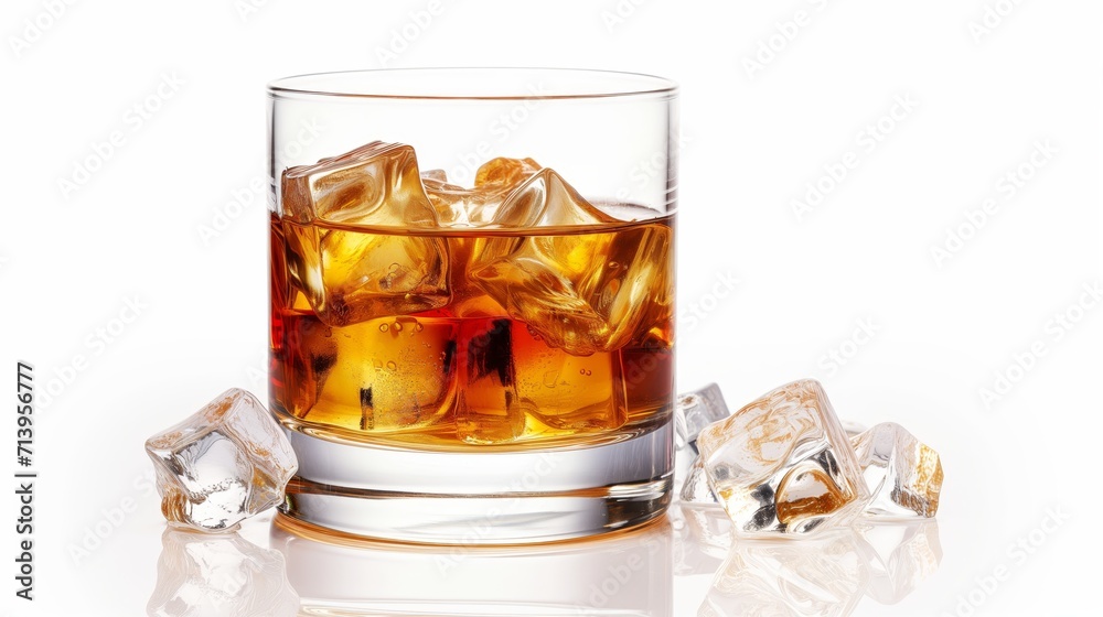 Amber Elegance: Ice Cubes in Aged Whiskey