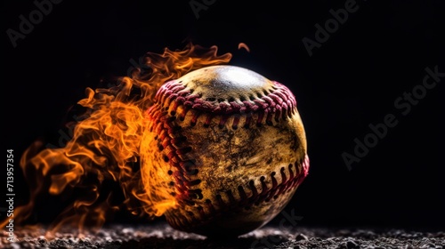 Burning baseball, black background. baseball at high speed catching fire and burning © MUCHIB