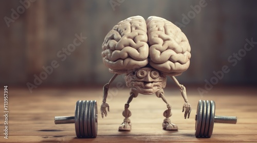 Brain-strengthening weights. Mental growth idea. The concept of brain exercises to strengthen the mind. photo