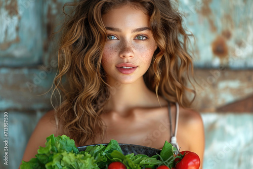 Young woman holding a plate...