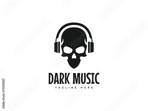 skull  headphones logo vector illustration. music skull logo template