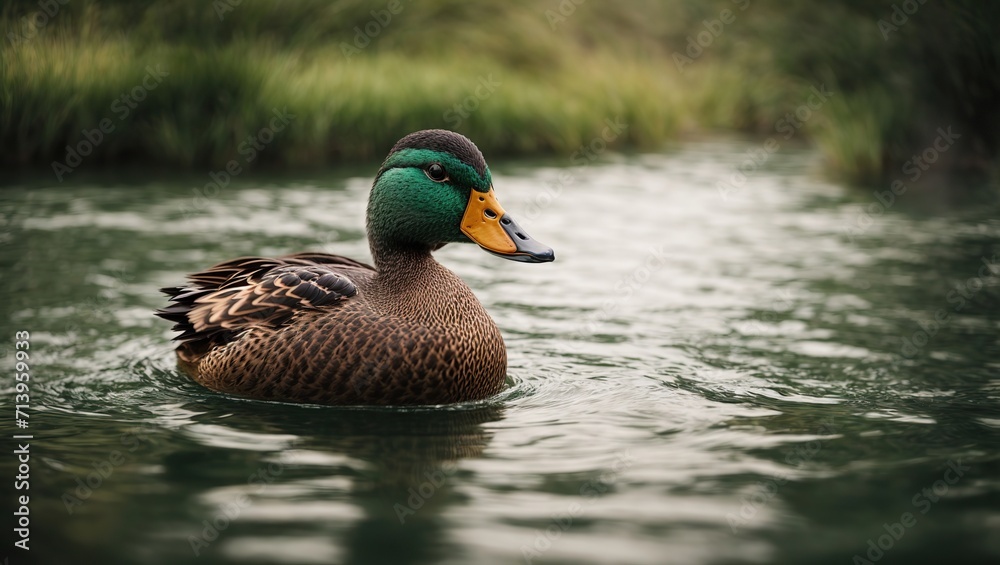 Obraz premium The mallard duck glides across the liquid.