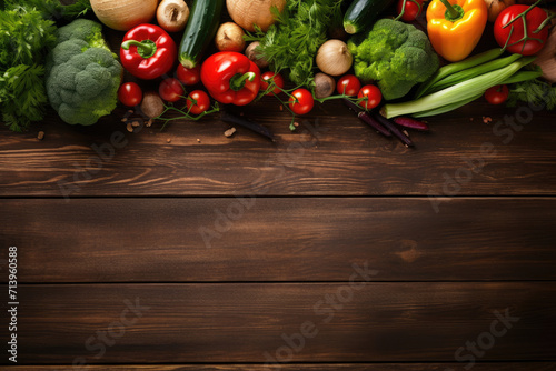 Vegetables on wooden background with blank text space