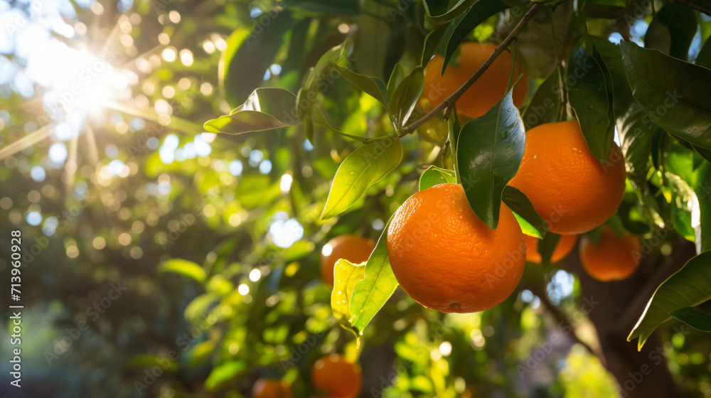 Ripe mandarin on tangerine tree
