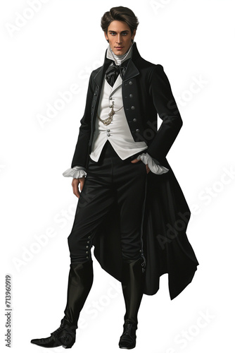 Sophisticated Regency Gentleman in Tailcoat with Chain Accessory - Ideal for Historical Fashion and Costume Design