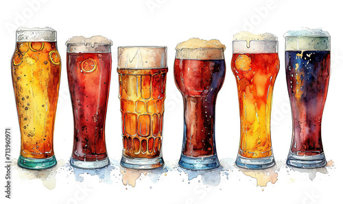 water color stickers beer glasses pint white background pints photo