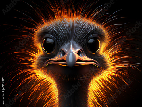 an image of a close up of an ostrich's face with a black background