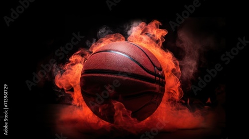 basketball with on black background with smoke, original and creative shot. photo