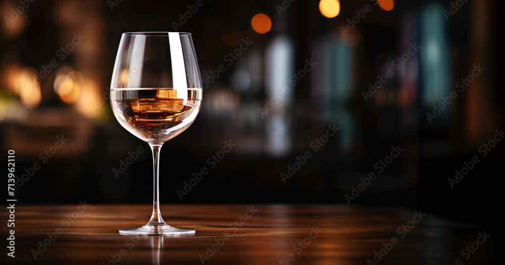 Elegant glass of white wine on blurred bar background. Wine industry concept. Generative AI Elegant glass of white wine on blurred bar background. Wine industry concept. Generative AI