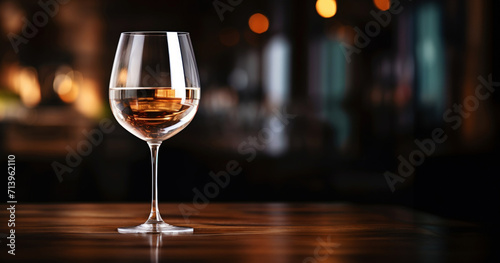 Elegant glass of white wine on blurred bar background. Wine industry concept. Generative AI