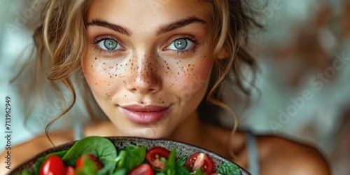 Young woman holding a plate...