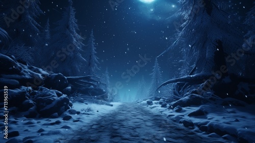 Dark blue snow trail vibrant color hyper Ai generated art