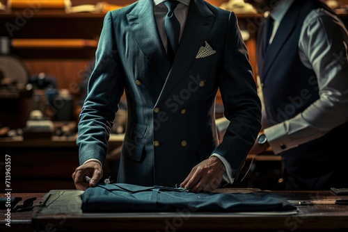 Step-by-step images illustrating the creation of a bespoke suit
