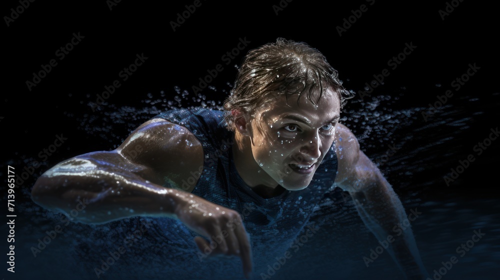 Young athletic swimmer, on the transparent background.