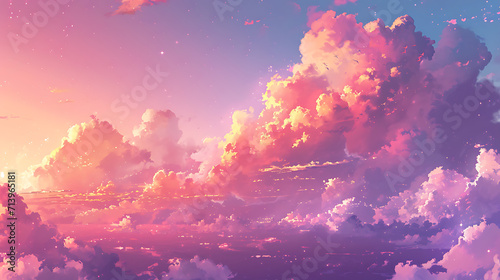 anime clouds at dusk, in the style of dreamlike illustration, light magenta, photorealistic pastiche, light-filled, inspirational,.