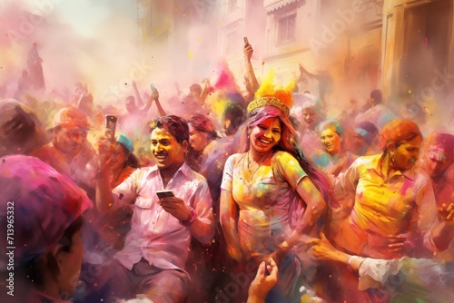 watercolor of holi festival 