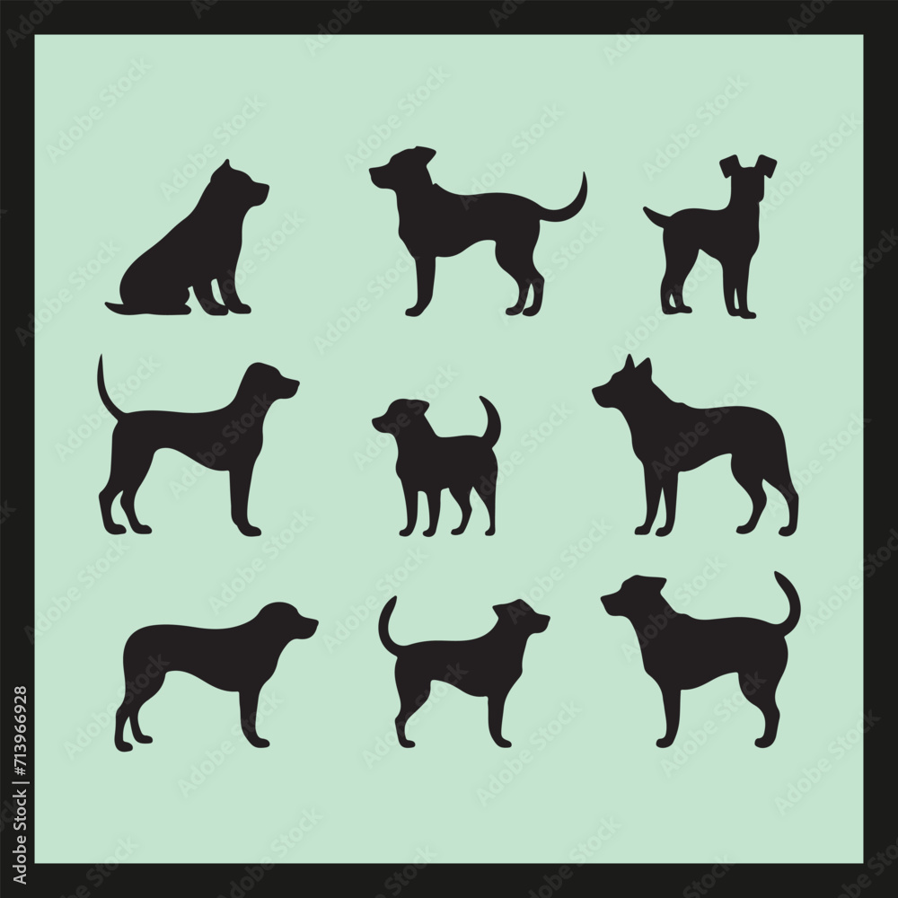 Coco dog set silhouette Clipart on a hex color background