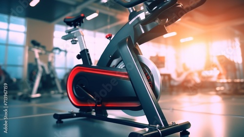 Stationary Bikes equipment in gym photography photo
