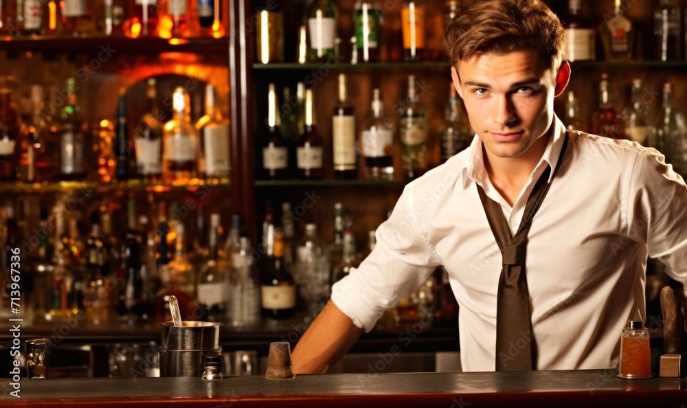Portrait of a handsome young man working as a bartender in a nightclub.