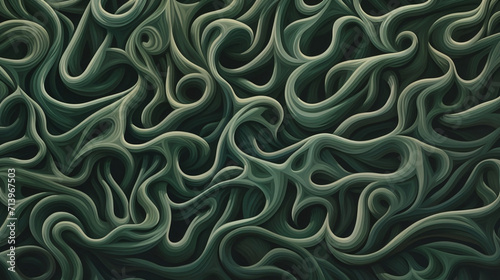 A decorative background has grey lines showing in the grove, in the style of dark green and light green, squiggly line style, bold, large-scale canvases, warm tonal range, minimalist strokes, infinity