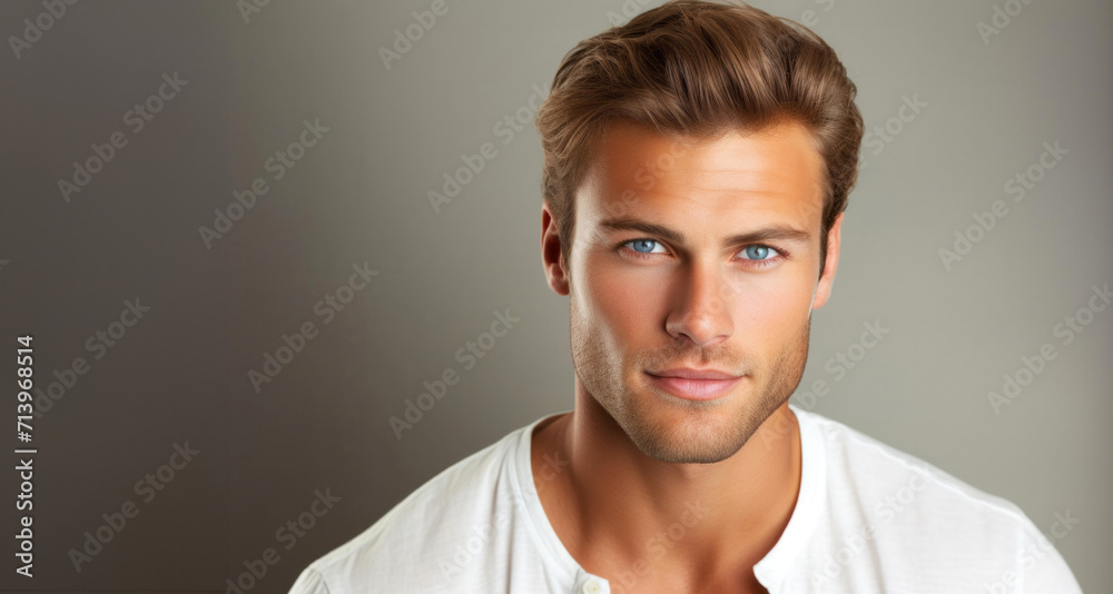 Portrait of a handsome young man in white shirt on grey background Portrait of a handsome young man in white shirt on grey background