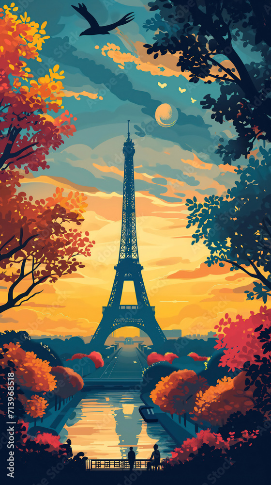 Obraz premium Paris illustration with Eiffel Tower