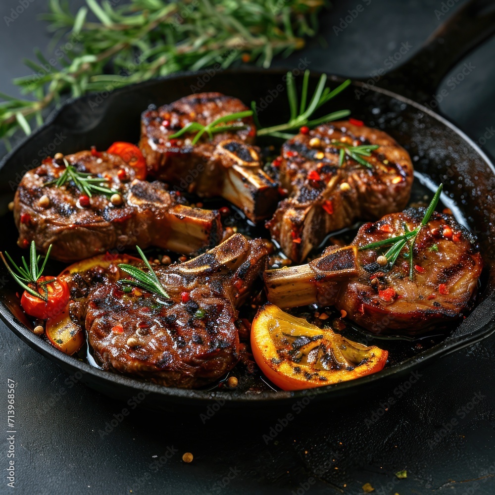 Organic Grilled Lamb Chops, sizzling. Generative Ai.