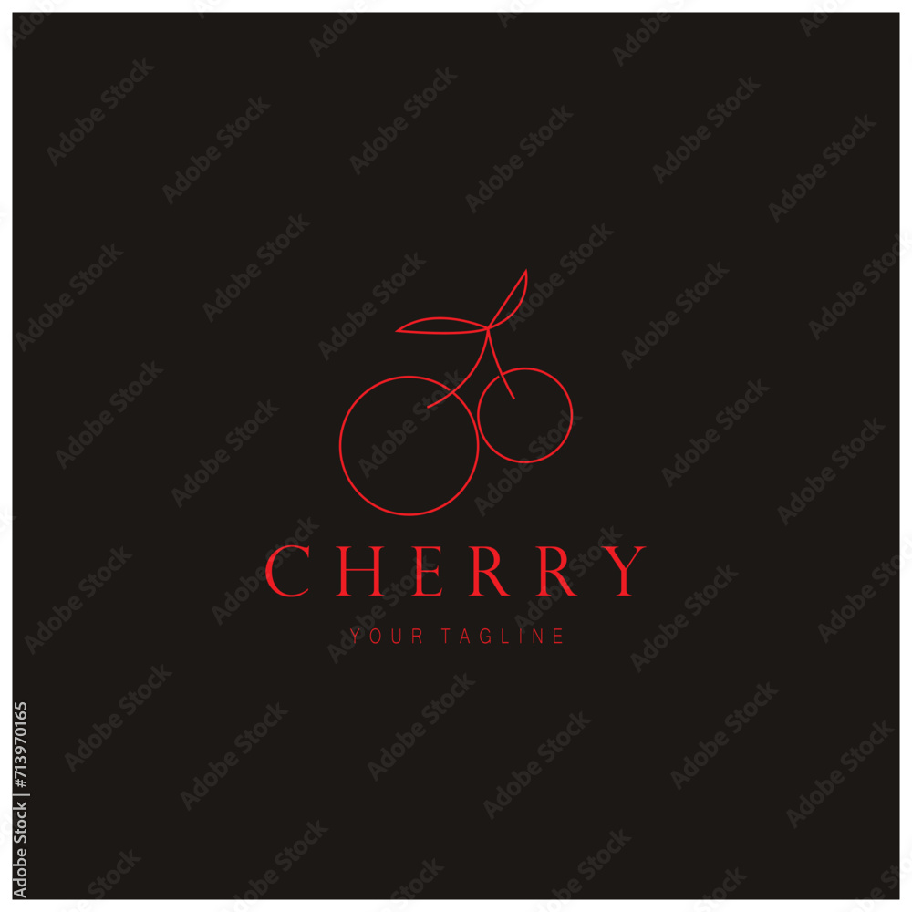 Fresh cherry fruit logo with minimalist leaf line art style. for fruit shop, cherry farm, cake, business, Fresh cherry fruit logo with minimalist leaf line art style. for fruit shop, cherry farm, cake, business,