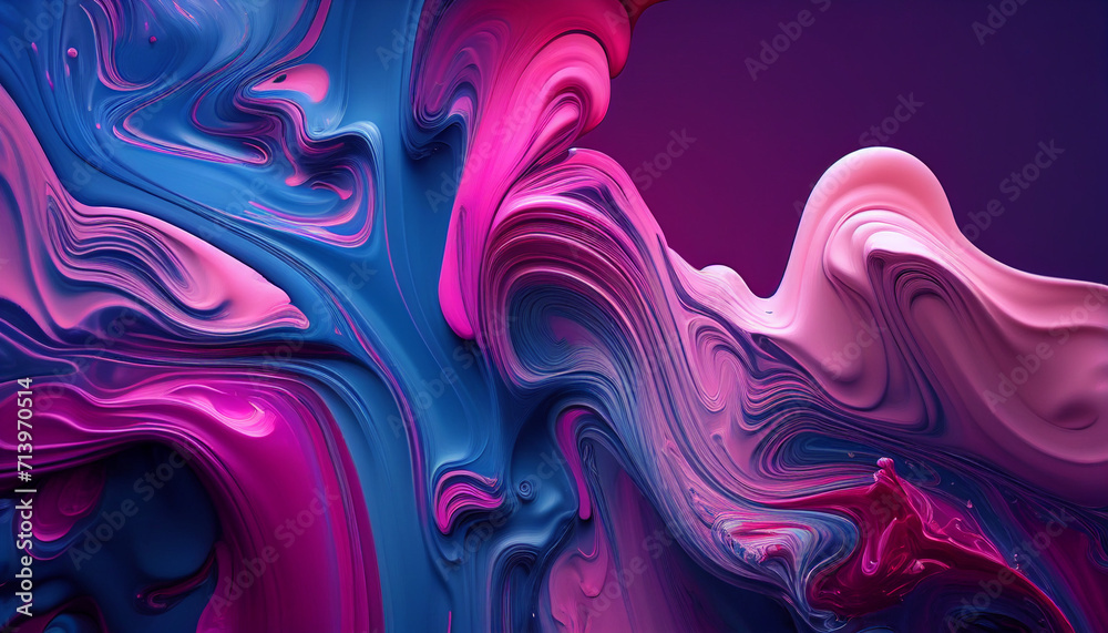Obraz premium abstract background, abstract fractal background, Swirls of colorful paint liquid mixing background texture in pink and blue Ai generated image