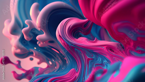 abstract fractal background, Swirls of colorful paint liquid mixing background texture in pink and blue Ai generated image