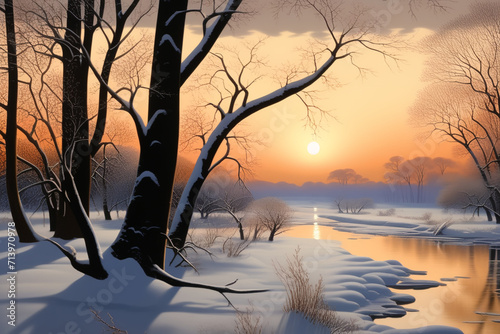 sunset in the snow