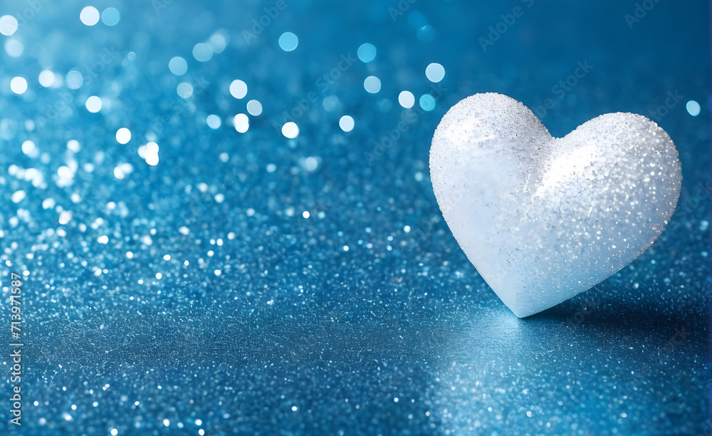 A small white heart on a sparkling soft blue background. Generative AI
