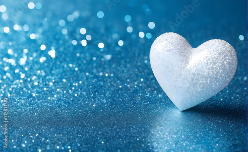 A small white heart on a sparkling soft blue background. Generative AI